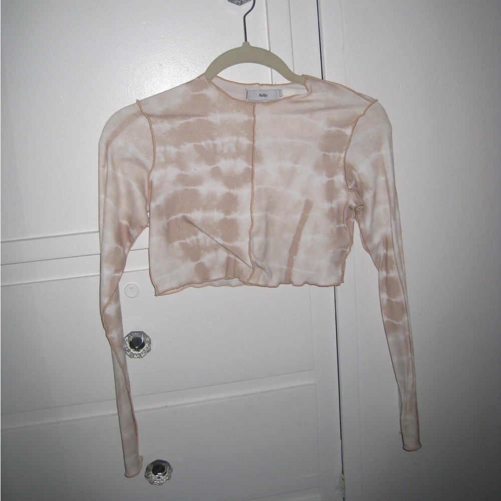 Adika long sleeve brown and white cropped tie dye top size xs